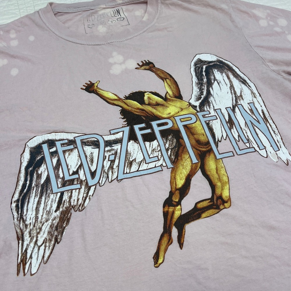 Led‎ Zeppelin Icarus Graphic T-Shirt Purple Bleach Wash Rock Band Tee Medium